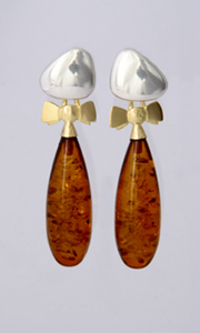 Drop earrings in silver and 18K gold with briolettes of Amber 